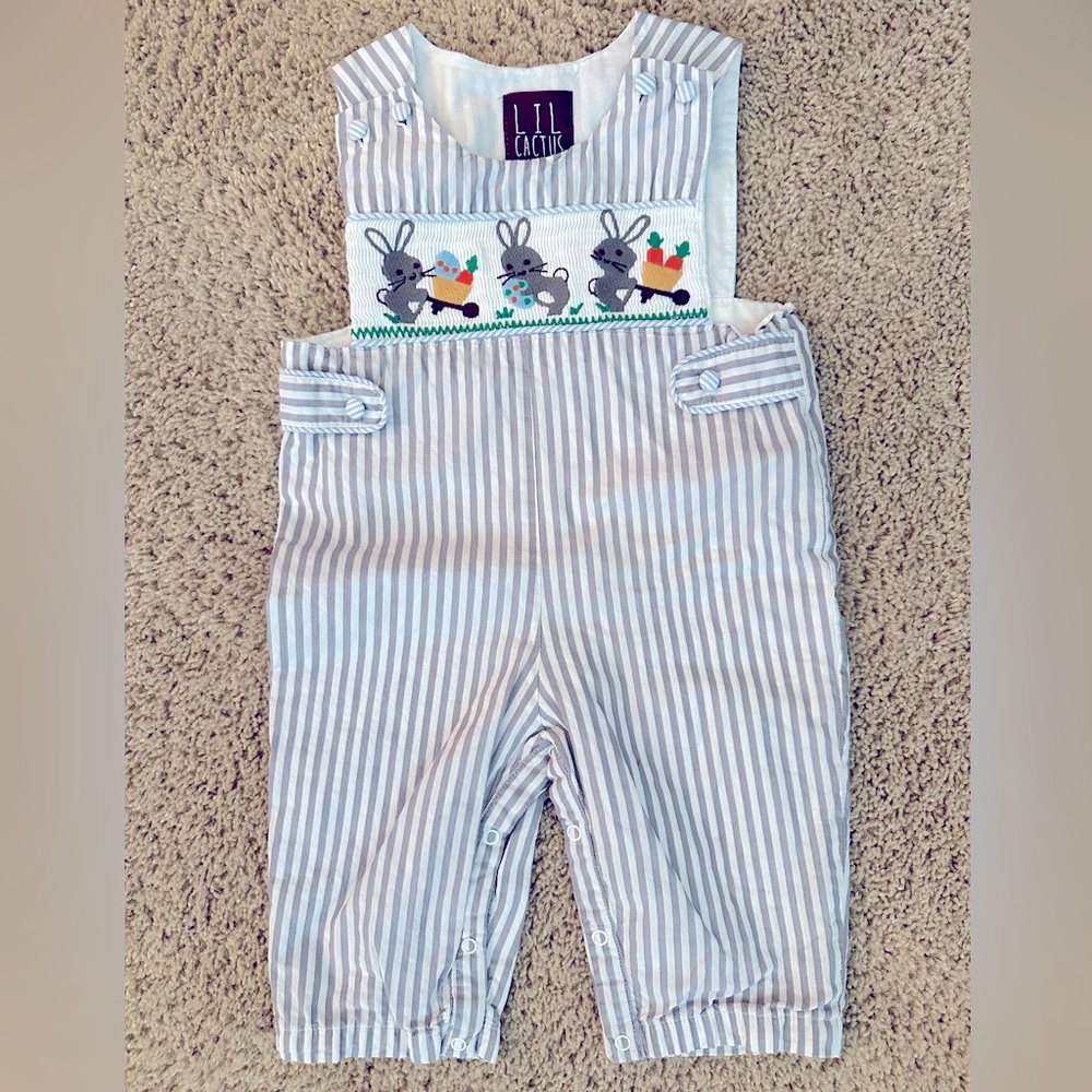 EUC Lil Cactus Smocked Striped Bunny Romper 12-18m